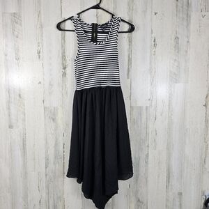 3/$15 rue21 black and white striped asymmetrical midi dress women's size small